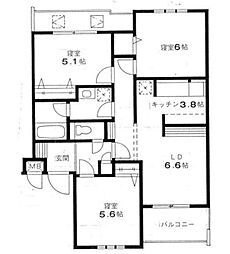 シダークレストあざみ野 3LDKの間取図画像