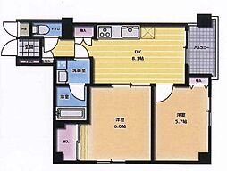 グランシャリオ国立 3階2DKの間取り