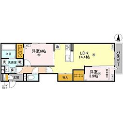 南海高野線 沢ノ町駅 徒歩4分の賃貸アパート 3階2LDKの間取り