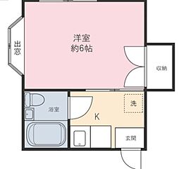 コーポ松 2階1Kの間取り