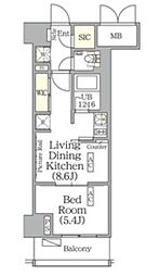 ザ・パークハビオ神楽坂レジデンスSouth 2階1LDKの間取り