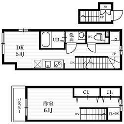 ミハス学芸大学 2階1DKの間取り