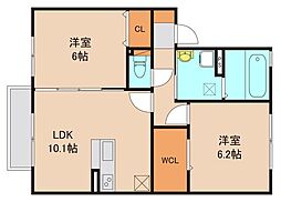 シャンテ小絹 2階2LDKの間取り