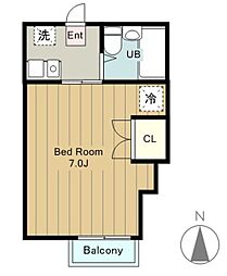 アサヒコーポ 2階1Kの間取り