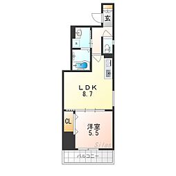 クリエオーレ藤阪中町1 1LDKの間取図画像