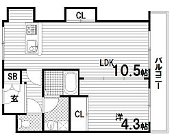 アロハ名谷 4階1LDKの間取り