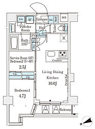 アジールコート山手動坂 7階2LDKの間取り