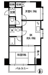 ハイツG-ONE 3階2DKの間取り