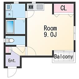 シャルムアシベ 3階1Kの間取り