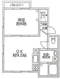 ハイツ白樺 1階1DKの間取り