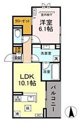 エリシア泉町 1LDKの間取図画像
