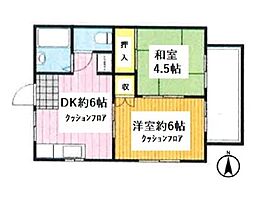 吉岡ハイツ 2階2DKの間取り