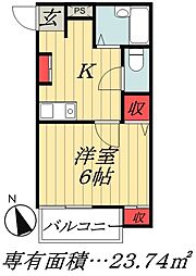 JR総武線 本八幡駅 徒歩16分の賃貸アパート 2階1Kの間取り