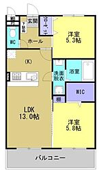 ソルーナ松橋 1階2LDKの間取り