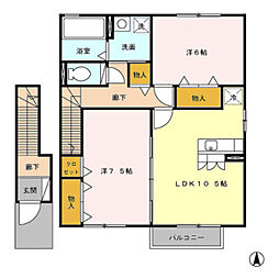 シャトレー・マグノリアI 2階2LDKの間取り