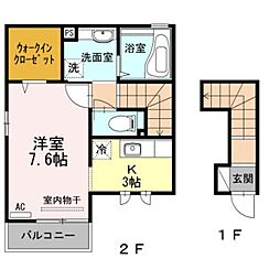 カーサ・ペリドット 2階1Kの間取り