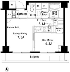 パークアクシス六本木檜町公園 1LDKの間取図画像