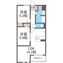 インテグレース都府楼 2階2LDKの間取り