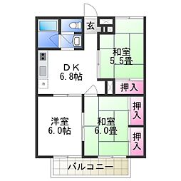 南海線 高石駅 徒歩12分の賃貸マンション 2階3DKの間取り