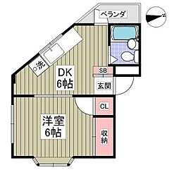 レインボーロッジ 2階1Kの間取り