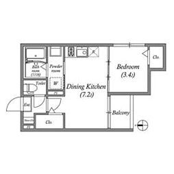 仮）壬生御所ノ内町B 3階1DKの間取り
