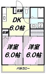 クレストビュー所沢 2階2DKの間取り