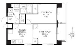 カレススタイル多摩川 6階2DKの間取り