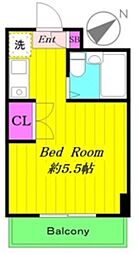 JR南武線 稲城長沼駅 徒歩4分の賃貸マンション 2階ワンルームの間取り