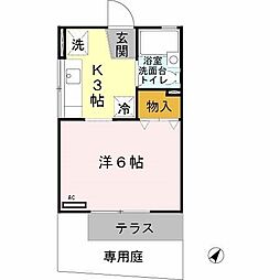 大久保ハイツ 2階1Kの間取り