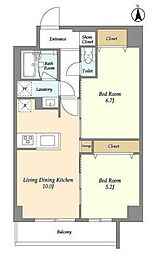 グランカーサ尾久 1階2LDKの間取り