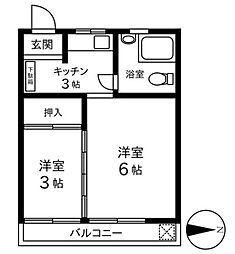 第二西砂川ハイツ 2Kの間取図画像