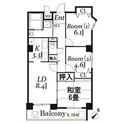 ドルミ若葉 3LDKの間取図画像