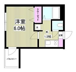 モンシャトー中野新井館 2階1Kの間取り