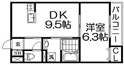 ウイング星ヶ丘駅前EAST 1DKの間取図画像