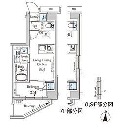 パークアクシス木場キャナルイースト 2階1LDKの間取り