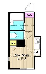 プライムテラスこどもの国 2階ワンルームの間取り