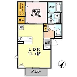 ル・シエル・エトワールI 2階1LDKの間取り