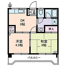 ルミエール本宿参番館 2DKの間取図画像