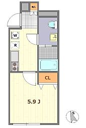 フォリロ大井町 1Kの間取図画像