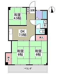 とくしんハイツ 3階3DKの間取り