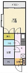 グリーンパレス2 2階1Kの間取り