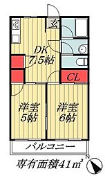 コージーコート市川 2DKの間取図画像