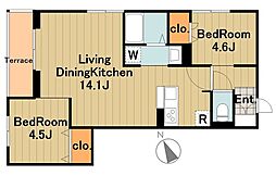 京王相模原線 京王堀之内駅 徒歩13分の賃貸アパート 1階2LDKの間取り
