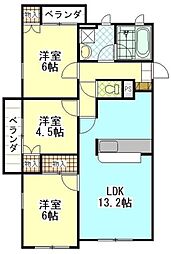しあわせ野45号棟 3階3LDKの間取り