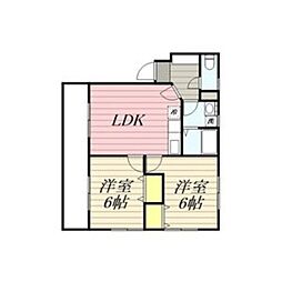 ハーモニーＫハウスＦｕｋｕｙｕ二日市西 2階2LDKの間取り