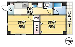 JR東海道・山陽本線 兵庫駅 徒歩7分の賃貸マンション 5階2DKの間取り