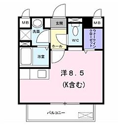 モデルノ・カーサ ワンルームの間取図画像