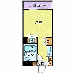 京王線 府中駅 徒歩7分の賃貸マンション 2階ワンルームの間取り