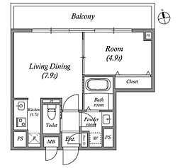 コスモグラシア内神田 6階1LDKの間取り