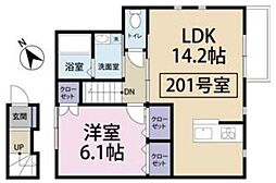 シャルマン 2階1LDKの間取り